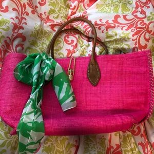 Pink Straw Lilly Pulitzer Beach Bag